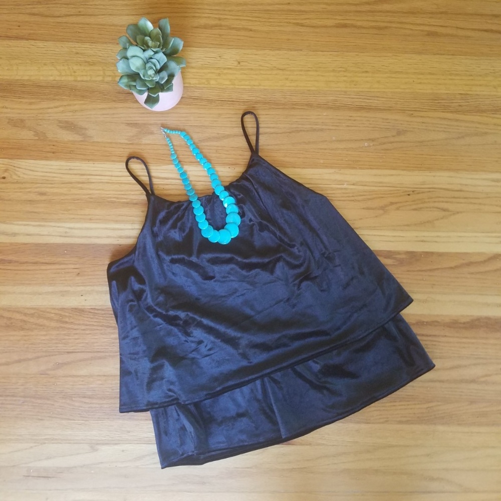 NWT Black Velour Layered Tier Tank